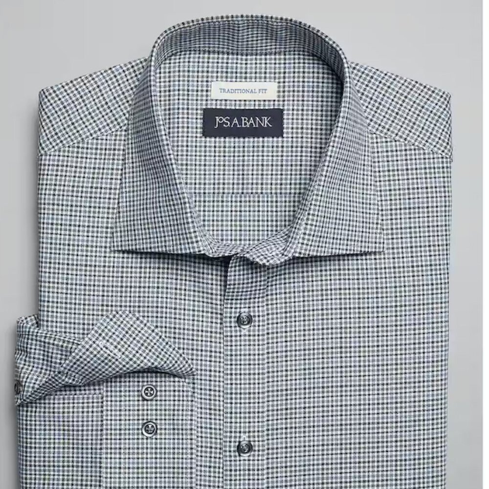 Jos. A. Bank Traditional Fit Spread Collar Mini Check Sportshirt -  Brown/Olive